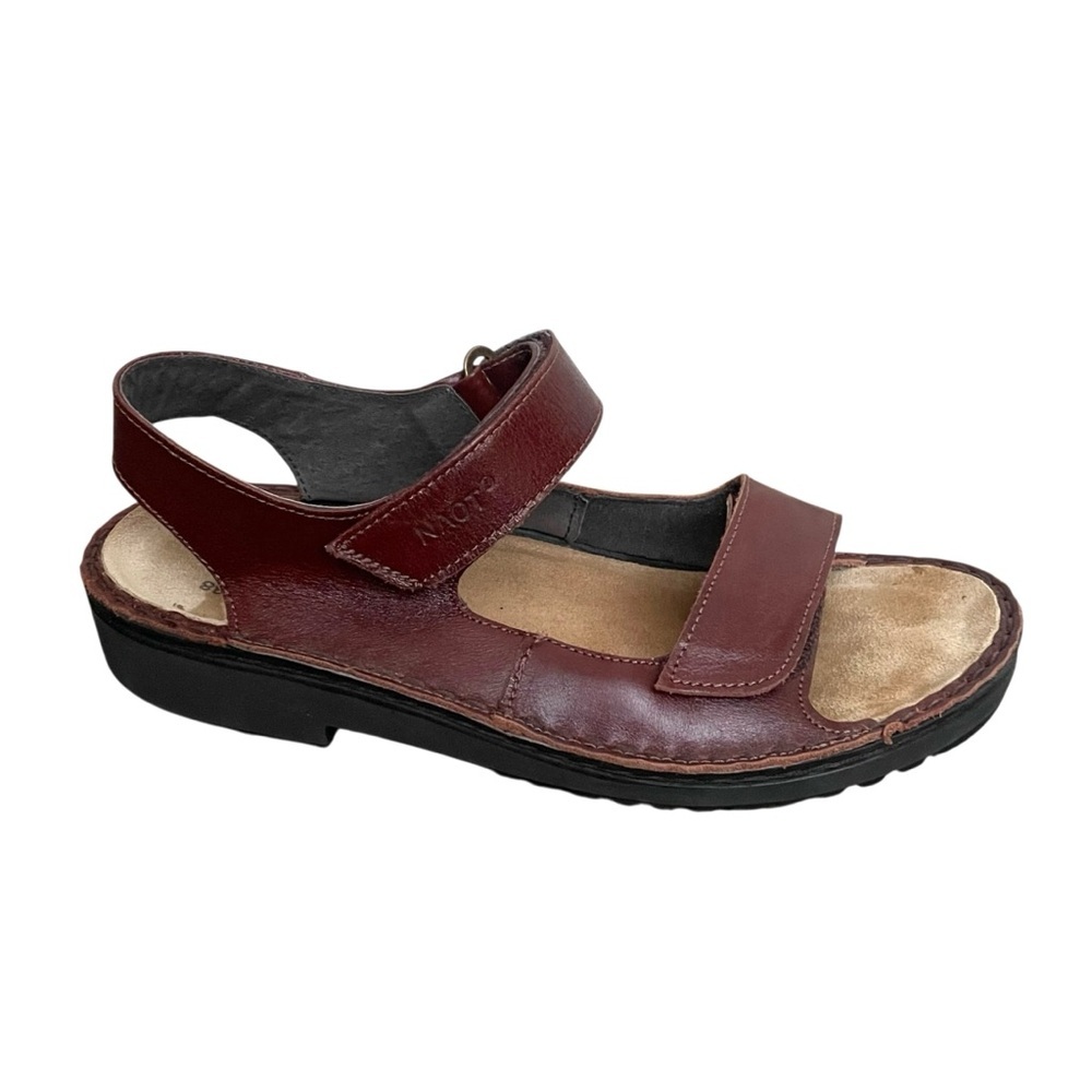 NAOT Israel Leather Velcro Strap Sandals Burgundy 38